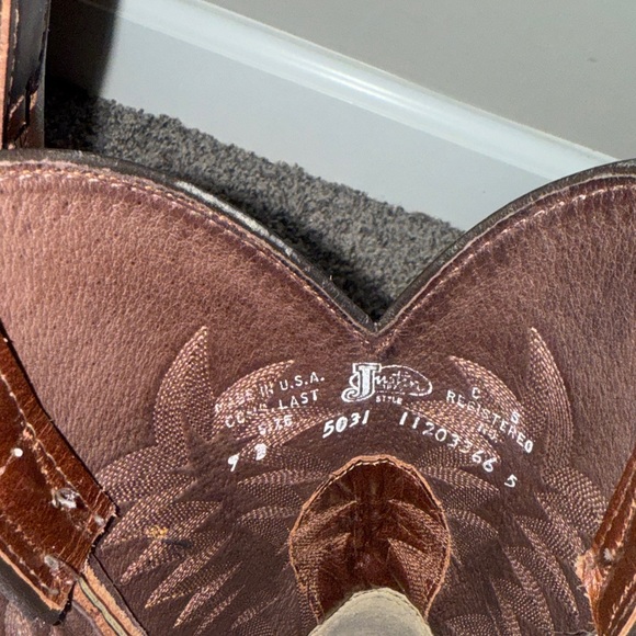 Men's Justin Tekno Crepe Brown Leather Cowboy Boots 9D - Picture 7 of 12